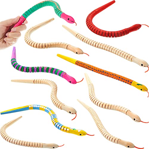 12 Inch Wooden Snakes Unfinished Wooden Wiggly Snakes Jointed Flexible Wood Snake to Paint Blank Canvas Animal Model Crafts for Arts and Crafts, Themed Birthday Party Supplies.(10 Pieces)