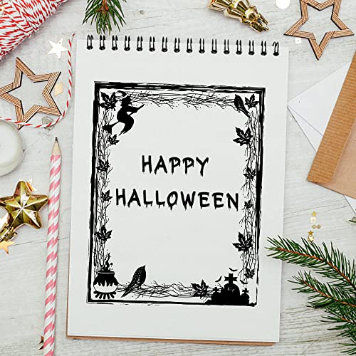 Hying Halloween Background Clear Stamps for Card Making, Witch Crow Transparent Rubber Stamps Tree Leaves Frame Silicone Stamp Seal for Crafting DIY Scrapbooking Photo Album Decorations
