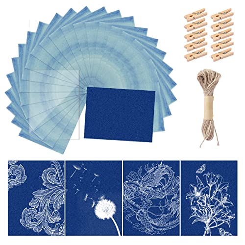 30 Pcs Cyanotype Paper Sun Print Paper Kit High Sensitivity Nature Drawing Printing Sunprint Sun/Solar Activated A5 Paper for Flower Press DIY Arts Crafts Projects