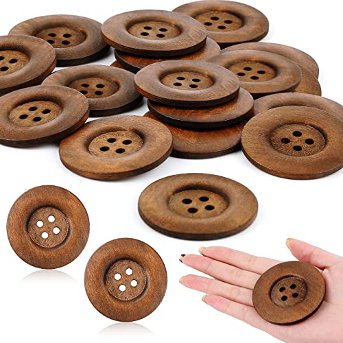 30 Pieces Large Size Wood Buttons 2.36 Inch Round Sewing Button 4 Holes Large Buttons for Crafts Sewing Large Wooden Buttons for DIY Clothing Bag Decoration Supplies (Brown)