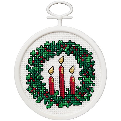 Janlynn 18 Count Round Mini Counted Cross Stitch Kit, 2.5-Inch, Holiday Wreath