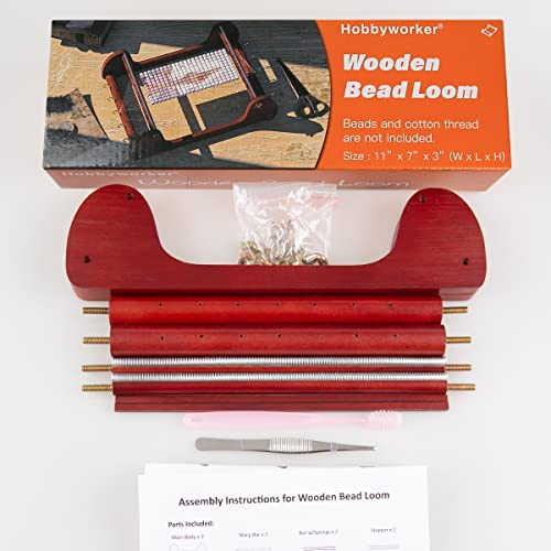 hobbyworker The Wooden Bead Loom Kit with Tweezer and 3 Bags Seed Beads for Jewelry Making Tool,Make Bracelets Necklaces Keychains and Belts
