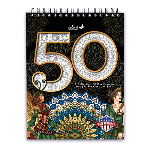 ColorIt 50 Spiral Bound Adult Coloring Book, 50 Original Designs with Perforated Pages, Lay Flat Hardback Book Cover, Ink Blotter Paper | for Arts and Crafts, Coloring Books for Adults Relaxation