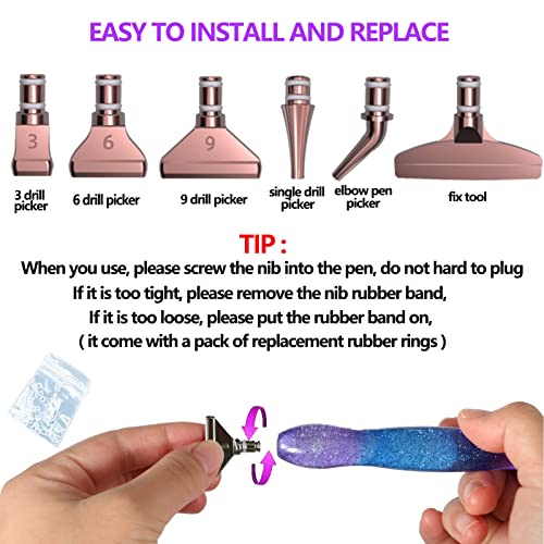 16pcs Rose Metal Tips Diamond Painting Pen Kits, 6pcs Stainless Steel Tips, 6 Glue Clays, 2 Finger Sleeves , 5D Diamond Painting Accessories Tools for DIY Craft, Comfort Grip and Faster Drilling