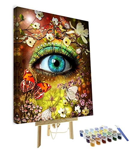DIY Paint by Number for Adult Color Eye Paint by Numbers Flowers Butterfly Paint by Numbers Kits on Canvas with Paint Brushes and Acrylic Pigment 16X20 Inch Paint by Numbers for Beginner Kids Framed