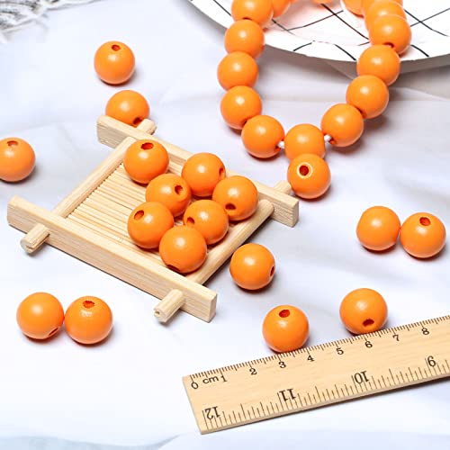 100 Wood Beads for Garlands, 16mm Orange Wooden Loose Beads for DIY Crafts Jewelry Making, Colorful Farmhouse Wooden Beads for Home Decor