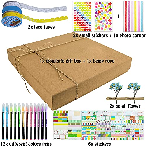 Vienrose DIY Scrapbook Photo Album Kit with Pens Tapes and Stickers 60 Pages Hardcover 12x12 Inches 3 Rings Removable Black Paper Scrapbooking for Lover Friends Kids Wedding Gift