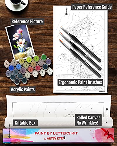 Artsy Etta Paint by Number for Adults Beginners with Letters - Adults' Paint-by-Number Kits - Paint by Numbers Flowers - Easy DIY Acrylic Painting on Canvas, Sip & Craft Art Set
