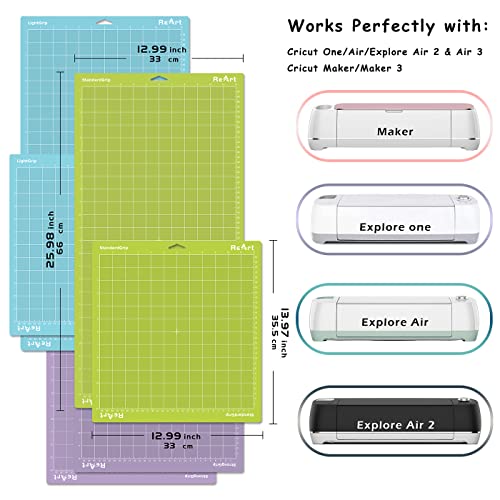 ReArt Cutting Mat Variety 6 Packs Adhesive Replacement - Strong, Standard, Light Grip Suit for Cricut Maker/Explore Air 2/Air/One - 12in x 12in x 3 Packs, 12in x 24in x 3 Packs.