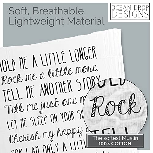 Ocean Drop 100% Cotton Muslin Swaddle Baby Blanket – Hold Me Black Quote with Gift Box for Baptism, Christening Gift, Godson, Goddaughter, Neutral, Baby Shower – Super Soft, Breathable Large 47x47”