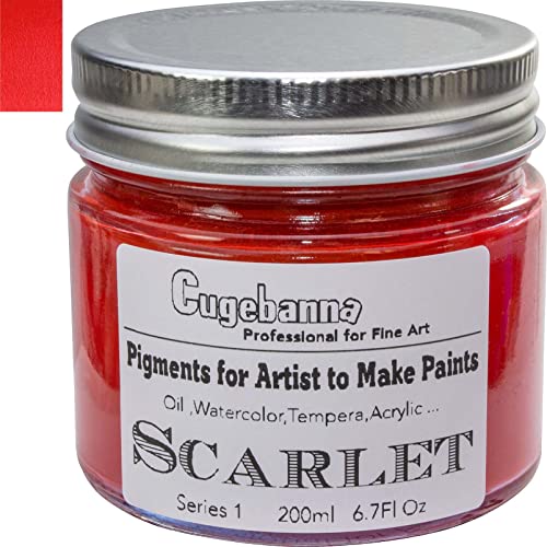 Dry Pigments for Artist to Make Paints,Oil,Watercolor,Tempera,Acrylic etc.18 Colors Glass Jar Packaging,Scarlet P.R254,200ml 6.7fl oz.