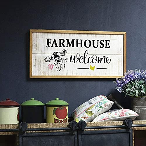 Farmhouse Stencils for Painting on Wood, Vertical Welcome Stencil Sign, Farm Truck/Cow/Farm Animals Stencils, Large Stencils for Crafts, Wood Signs, Canvas, Drawing - Great for Reusable Stencil Décor