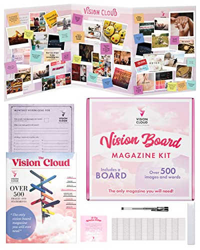 Vision Board Magazine Kit – Adult Mood Board & Scrapbook Supplies Kit - Over 500 Beautiful Pictures & Motivating Words – Includes Planner Activities & Foldable Board - Book Set & Clip Art for Women