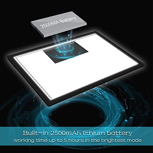 Rechargeable Tracing Light Box, comzler Battery Powered Led Light Board A4 Size Portable, Bright Ultra-Thin Light Pad for Diamond Painting, Light Table for Tracing, Brightness Dimmable