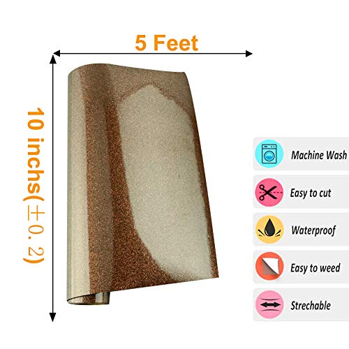 Glitter HTV Iron on Vinyl 10inch x 5feet Roll by Viewmoi for Silhouette and Cricut Easy to Cut & Weed Heat Transfer Vinyl DIY Heat Press Design for T-Shirts (Brown)