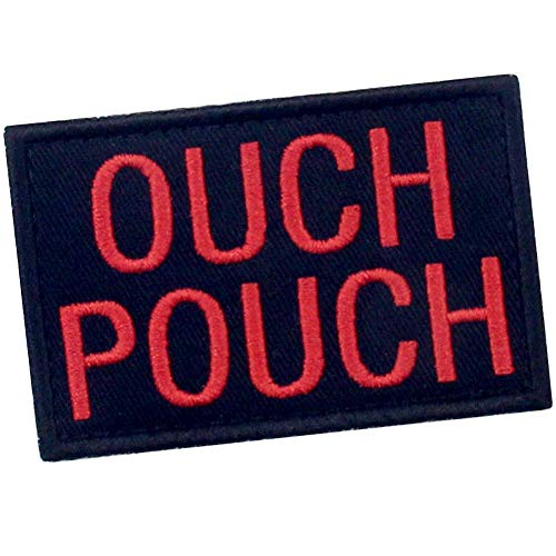 Ouch Pouch Embroidered Patch Tactical Moral Applique Fastener Hook & Loop Emblem, Red & Black