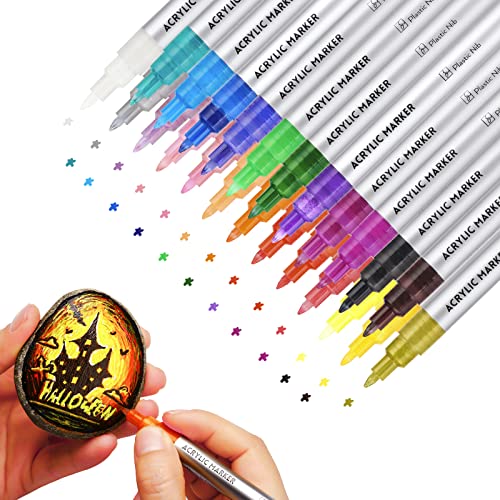 YIXUETANGYISHU 24 Colors Acrylic Paint Pens for Rock Painting, 0.7mm Extra Fine Tip, Art Supplies for Painting on Metal, Canvas, Rock, Ceramic Surfaces, Mugs, Glass, Wood, and Fabric
