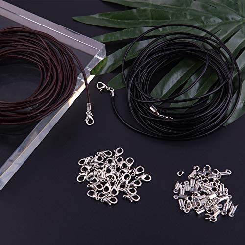 WXJ13 Genuine Leather Cord, 10 Meters 2 mm Wide Black and Coffee Leather Cord and 150 Pieces Jewelry Findings Necklace Cord String for Jewelry Making Bracelets Craft Twine Necklace Bracelet Kit