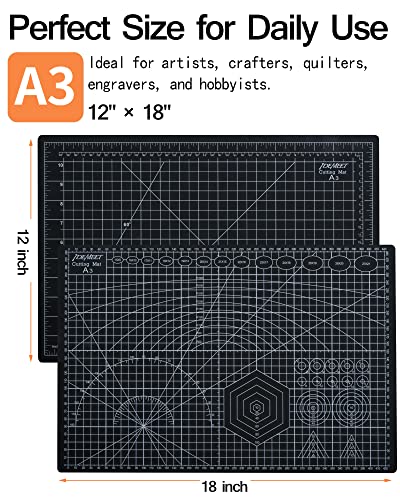 18" x 12" Self Healing Sewing Mat, Idemeet Rotary Cutting Mat for Craft, 5-Ply Blade Table Protecter Cut Board for Handcraft Project, A3, Black