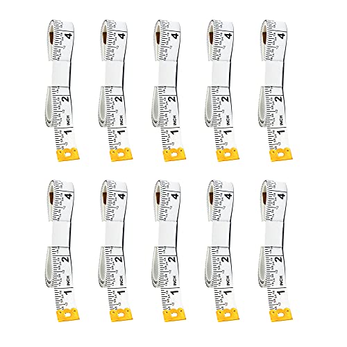 Perfect Measuring Tape- Fraction Tape Measure, All-Purpose Tape Measure-Double Sided Fractional Inches & Millimeter/Centimeter Tape Measure (10 Pack- 60in - White)
