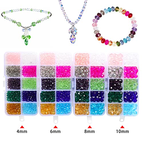 GLEMEFOUR 6mm Wholesale Briolette Crystal Glass Beads Finding Spacer Beads Faceted Briollete Rondelle Shape Assorted Colors with Container Box (500 Pcs)