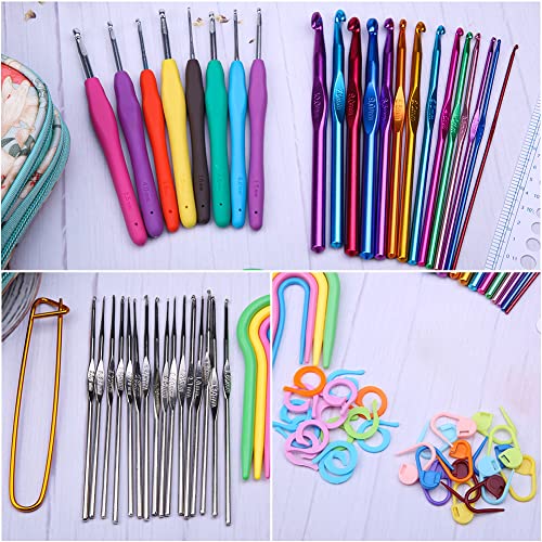 Mayboos 96 Pack Crochet Hooks Set, Ergonomic Knitting Needle Weave Yarn Kits with Storage Case and Crochet Needle Accessories, Crochet Needles Kit for Beginners and Experienced Crochet Hook Lovers