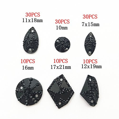 120Pcs Amazing Different Sizes All Stars Faceted Mirror Black Gems Beads Rhinestones Sewing for DIY Costume Decorations