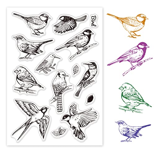 ORIGACH Realistic Birds Clear Stamps TPR Transparent Stamps with Acrylic Stamping Block for Card Making Decoration and DIY Scrapbooking