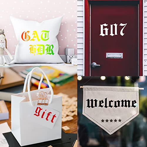 6 Pcs Old English Stencil 2 Inch Letters Number Template Reusable Gothic Calligraphy Stencils Letters for Painting Drawing Cutting Lettering on Wood Vinyl DIY Crafts Scrapbook (Old English)