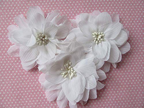 YYCRAFT Large 4" Chiffon Beads 4D Flower for Wedding Party Decoration/Sewing Craft Embellishments/DIY Headbands Girl Flower Accessories (NO Clips,White)