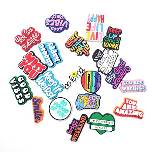 Abilly Yaoshi Inspiration Words Shoe Charms - 20 Pcs Encouraging Slogan Words PVC Charms for Women,Positive Pins for Wristband Bracelet, Button Pins for Shoe Decorations5x2x0.5 Abilly Yaoshi Inspiration Words Shoe Charms - 20 Pcs Encouraging Slogan Words