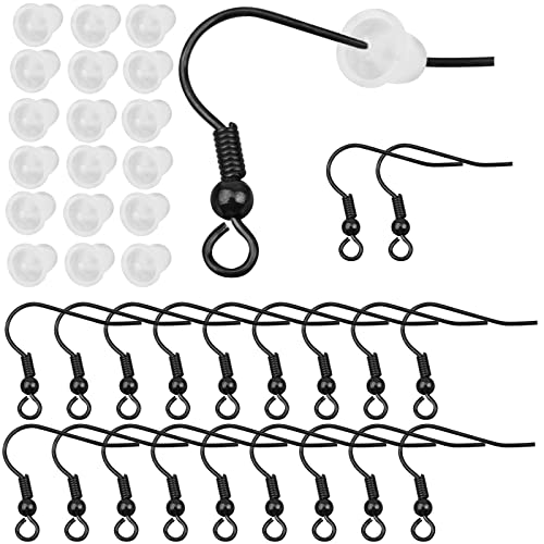 50pcs Stainless Steel Earring Hooks Hypoallergenic French Ear Wires Fish Hooks with Loop and 50pcs Plastic Bullet Earring Backs for DIY Earring Jewelry Making