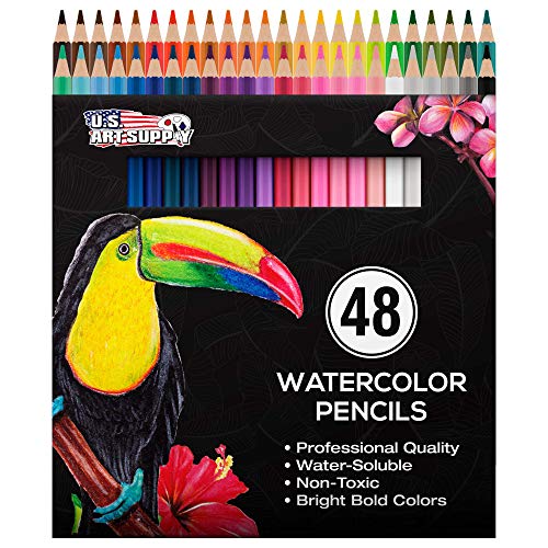 U.S. Art Supply 48 Piece Watercolor Artist Grade Water Soluble Colored Pencil Set, Full Sized 7 Inch Pencil Length