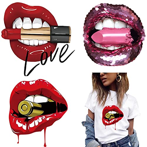 Lip Iron On Transfer for Clothing 3 Pcs Large Size Red Lip Valentines Iron On Patches Sticker T-Shirt Patches for Clothes Sexy Lips Heat Transfer for Washable Applique Clothing Decorations