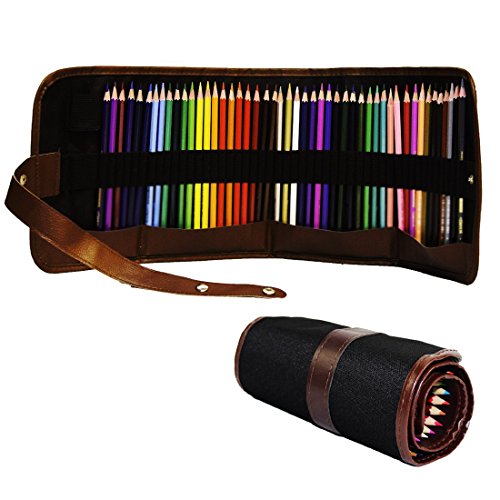 Bringsine Colored Pencils Set for Adult and Kids - 48 Colouring Pencils Leather Case Bag for Kids and Adult Coloring Book Ideal for Christmas Gifts