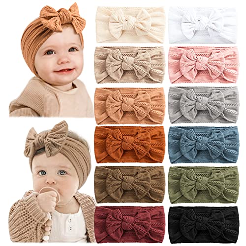 Prohouse 12 Pack Baby Nylon Headbands Hairbands Hair Bow Elastics Hair Accessories for Baby Girls Newborn Infant Toddlers Kids