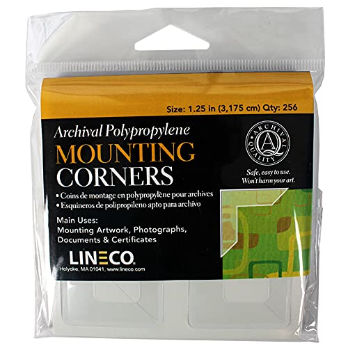 Lineco Archival Polypropylene Mounting Corners, Self Adhesive Clear Photo Corners, Pressure Sensitive, Non-Yellowing, Acid-Free, 1.25 Inches, Mounting Artwork, Photographs, Documents, Pack of 256.