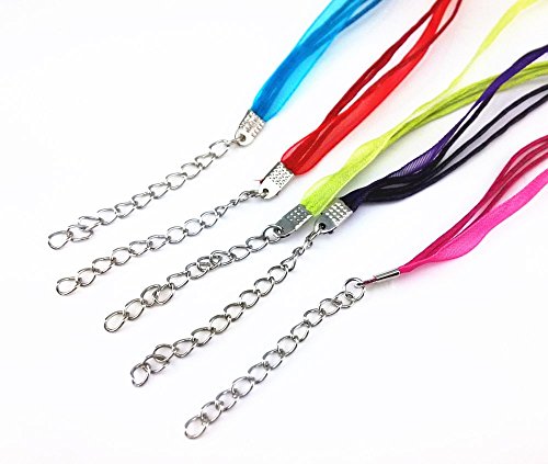 yueton 50pcs Colorful DIY Jewelry Making Voile String Ribbon Organza Strings Lobster Clasp Necklace Chain Cords