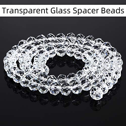 1900 Pieces Glass Crystal Beads 4 mm 6 mm 8 mm Clear Rondelle Glass Beads Crystal AB Spacer Beads for Jewelry Making DIY Craft Project Supplies, 15 Strands