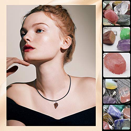 Set of 75, Black Waxed Cord with Clasp Bulk and Mixed Irregular Healing Stone Beads, findTop 50 Pcs Necklace Cord Bulk (20 Inch) and Crystal Stone Pendants for Jewelry Making