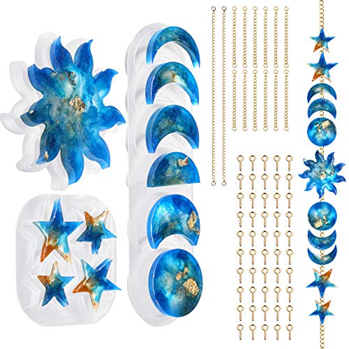 Moon Phase Resin Mould, Sun Mould Star Silicone Mould, Full Moon Epoxy Moulds with Accessories, Wall Hanging Decoration for Bedroom, Living Room, Apartment or Dorm