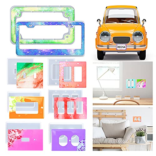 8Pcs Resin Mold Set, License Plate Silicone Mold & Light Switch and Outlet Molds DIY Switch Panel License Plate Epoxy Resin Mold for DIY Handmade Resin Crafts Making Home Decor