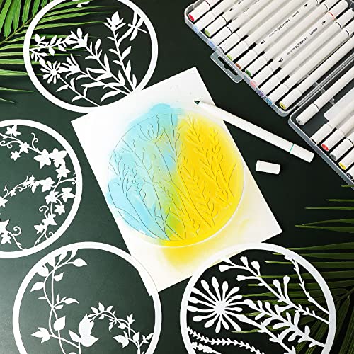 20 Pieces Wildflower Stencils for Painting Template Flower Stencils Wall Stencils Reusable Spring Stencils PET DIY Drawing Templates Stencils for Painting on Wood Wall Home Decor (Round Style)