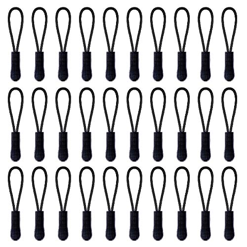 BEADNOVA Zipper Fixer with Non Slip Gripper Durable Zipper Tag Cord Pull Zipper Extension for Backpack Suitcase Luggage Jacket Bags Golf Bag (Black, 30 Pcs)