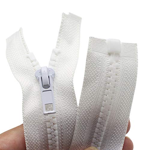 YaHoGa 2PCS 30 Inch #5 Separating Jacket Zippers for Sewing Coats Jacket Zipper White Molded Plastic Zippers Bulk (30" White)