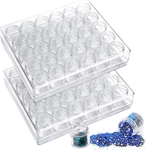 ZOENHOU 2 Pack 30 Grids Diamond Painting Storage Containers, Embroidery Diamond Storage Box Beads Organizer Case with Lid Clear Nail Art Accessories with 1 PCS Label Stickers for Jewelry DIY