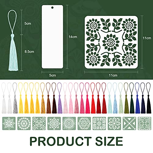 70 Pieces DIY Color Bookmark Set Gift Includes 30 Pieces Blank Paper Cardstock Bookmarks, 30 Pieces Tassels and 10 Pieces Templates for Kids DIY Crafts (Mandala Templates,4.3 x 4.3 Inch)