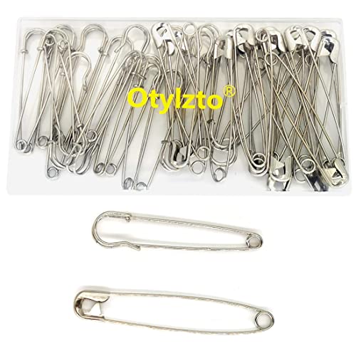 Otylzto Total 40PCS Blanket Safety Pins, 20PCS 3Inch Heavy Duty Safety Pins, 20PCS 3.3Inch Extra Long Safety pins Nickel Plated