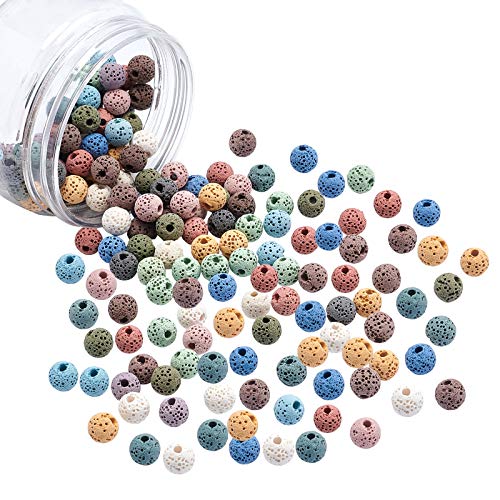 NBEADS 1 Box About 150 Pcs Natural Dyed Lava Beads, 8.5mm Colored Unwaxed Round Loose Beads for Perfume Essential Oil Beads, Aromatherapy Beads, Hole: 1.5~2mm