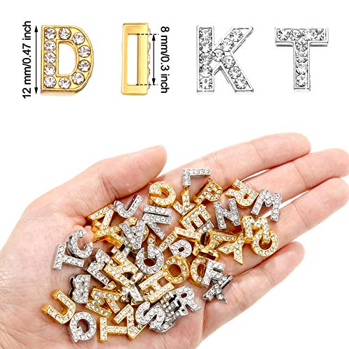 104 Pieces Rhinestone Letter for Crafts Slider Charms Alphabet Letter A-Z 8 mm Alloy for DIY Bracelet Wristbands Necklace Choker Jewelry Making Charms Supplies (Gold and Silver)